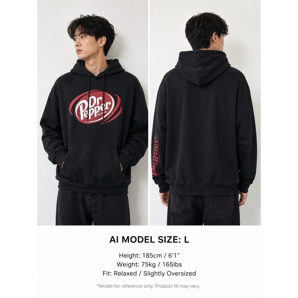 DR PEPPER Hoodie Men's Large Black Graphic Pullover Sweatshirt Logo -3323‎